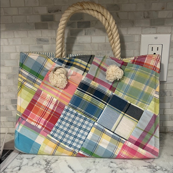 Colorful Patchwork Tote with Rope Handles - Picture 2 of 5